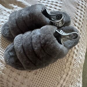 UGG Charcoal Fluffy Slides